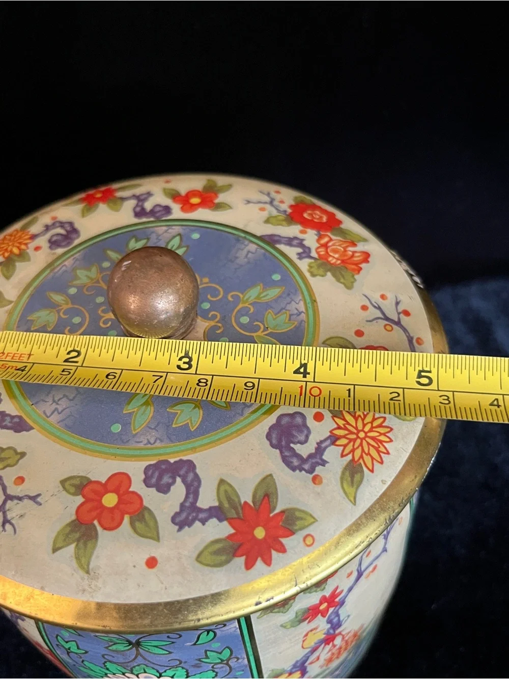 Vintage Floral Colorful Made in England Metal Container Jar With Lid